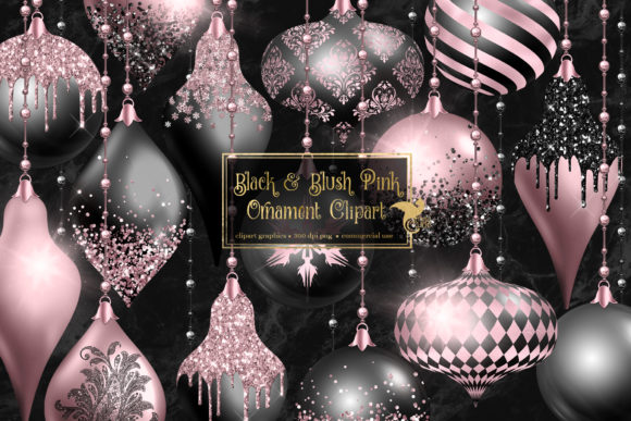 Black and Blush Pink Ornament Clipart