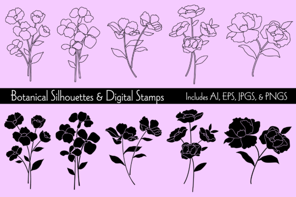Botanical Silhouettes Digital Stamps