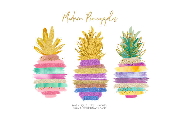 Brush Strokes Pineapple Tropical Clipart