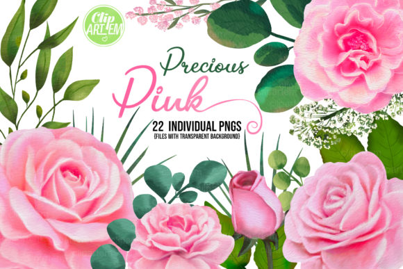 Pink Roses Floral 22 PNG Watercolor Set: A Versatile Design Resource for Weddings and More