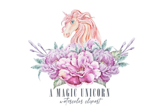Watercolor Cute Floral Unicorn Clipart