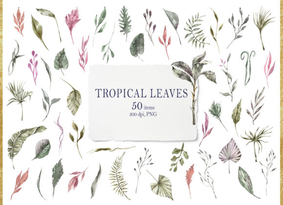 Watercolor Tropical Green Leaves Clipart